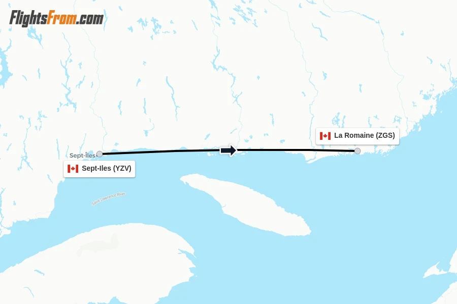 Flights from Sept-Iles to La Romaine route map