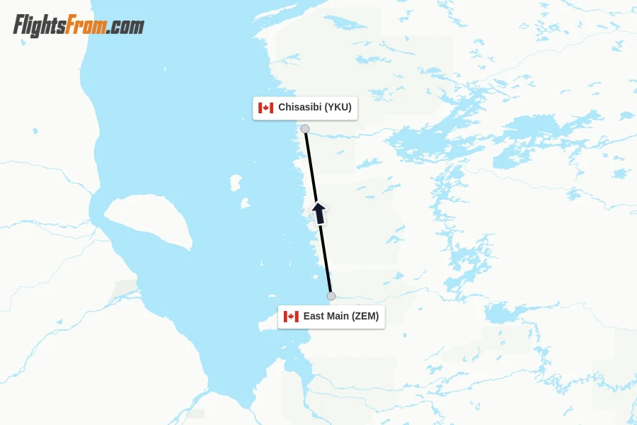 Flights from East Main to Chisasibi route map