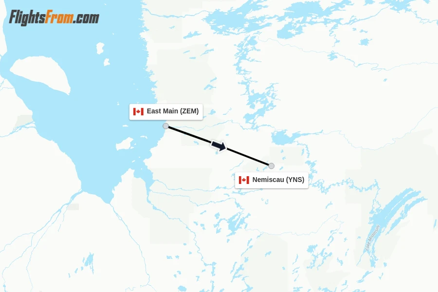 Flights from East Main to Nemiscau route map