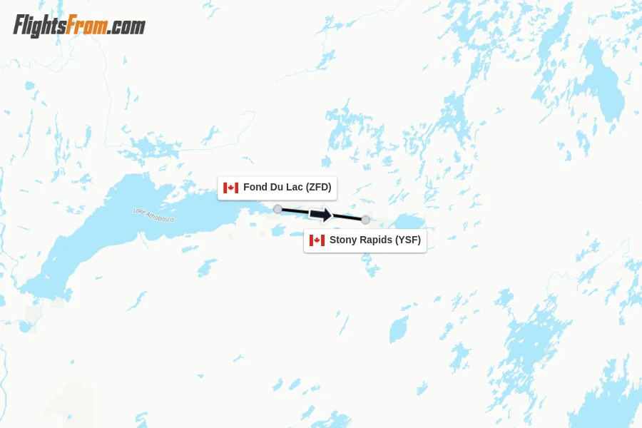 Flights from Fond Du Lac to Stony Rapids route map