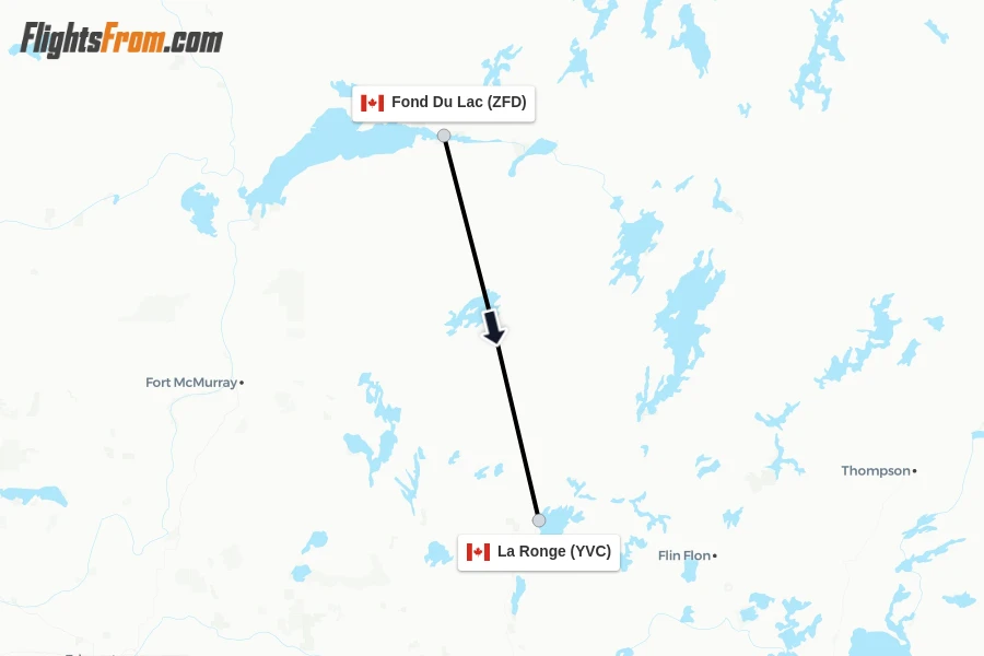 Flights from Fond Du Lac to La Ronge route map