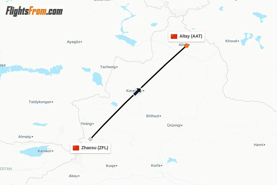 Flights from Zhaosu to Altay route map