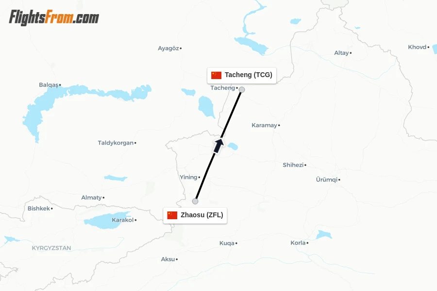 Flights from Zhaosu to Tacheng route map