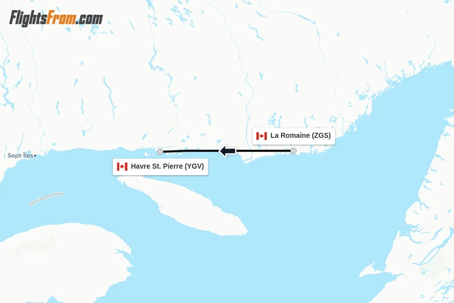 Flights from La Romaine to Havre St. Pierre route map