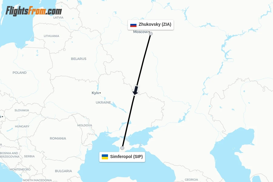 Flights from Zhukovsky to Simferopol route map