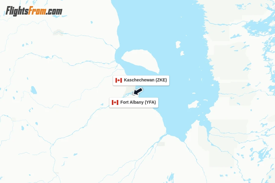 Flights from Kaschechewan to Fort Albany route map