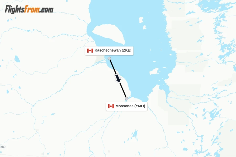 Flights from Kaschechewan to Moosonee route map