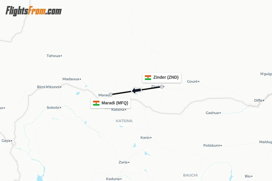 Flights from Zinder to Maradi route map