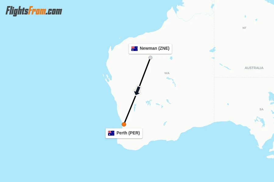 Flights from Newman to Perth route map