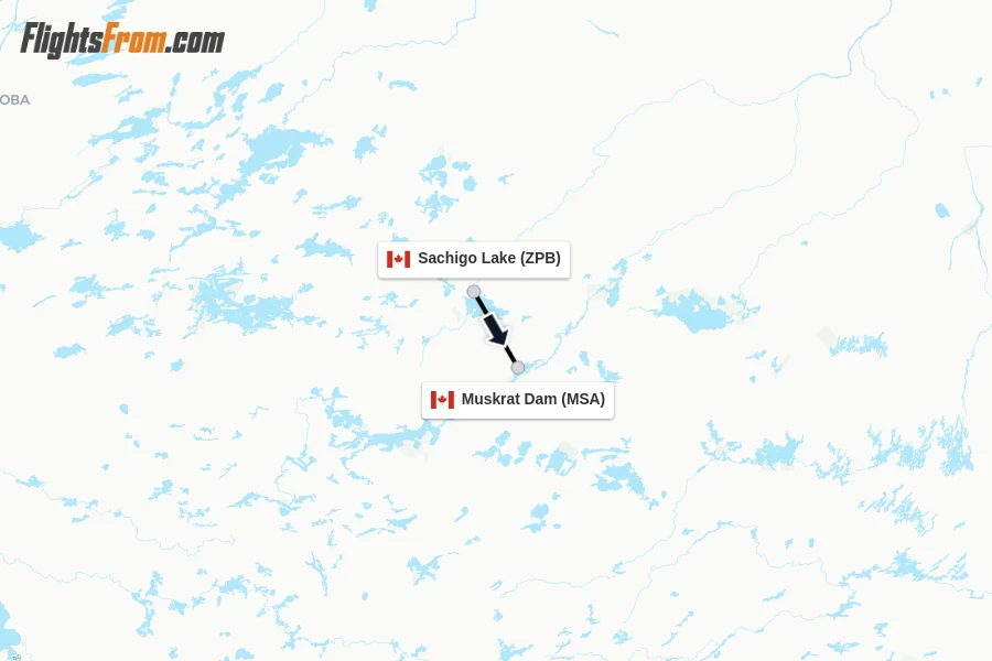 Flights from Sachigo Lake to Muskrat Dam route map