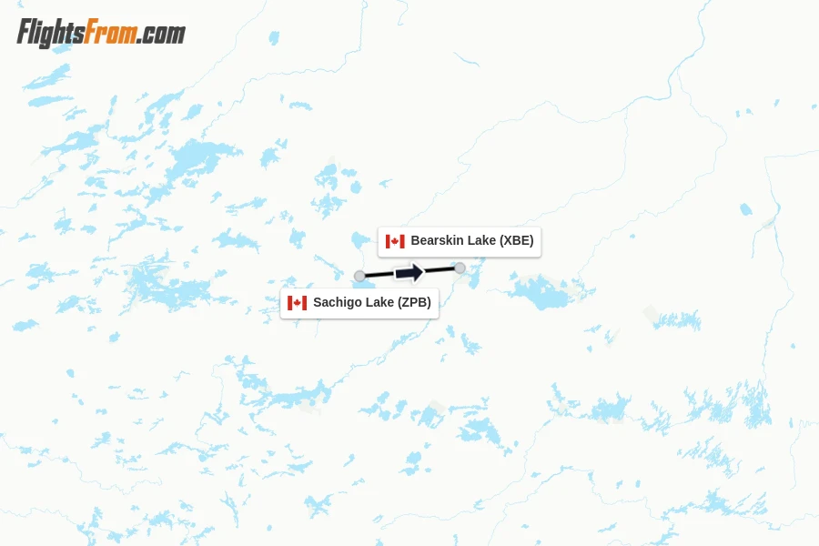 Flights from Sachigo Lake to Bearskin Lake route map