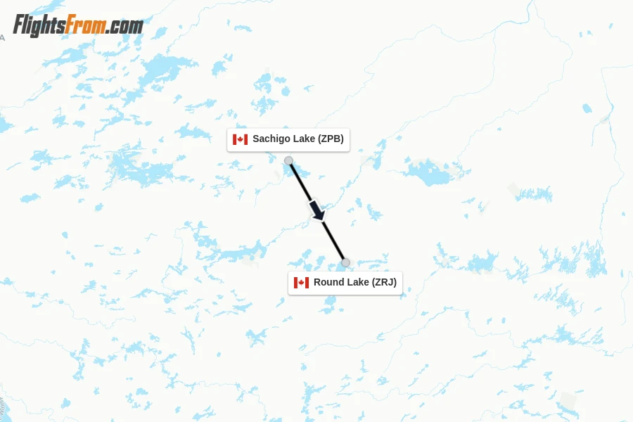 Flights from Sachigo Lake to Round Lake route map