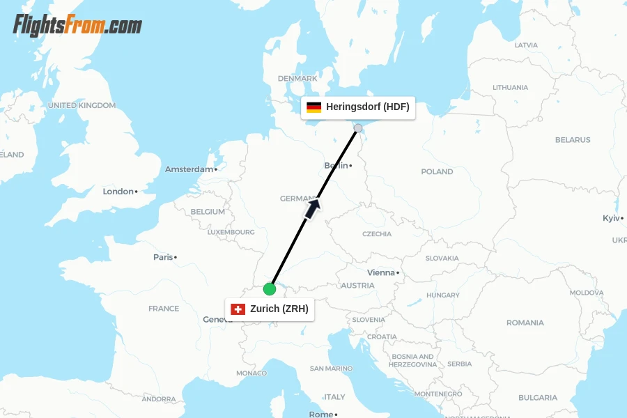 Flights from Zurich to Heringsdorf route map
