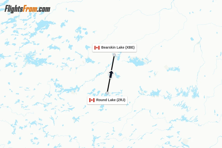 Flights from Round Lake to Bearskin Lake route map