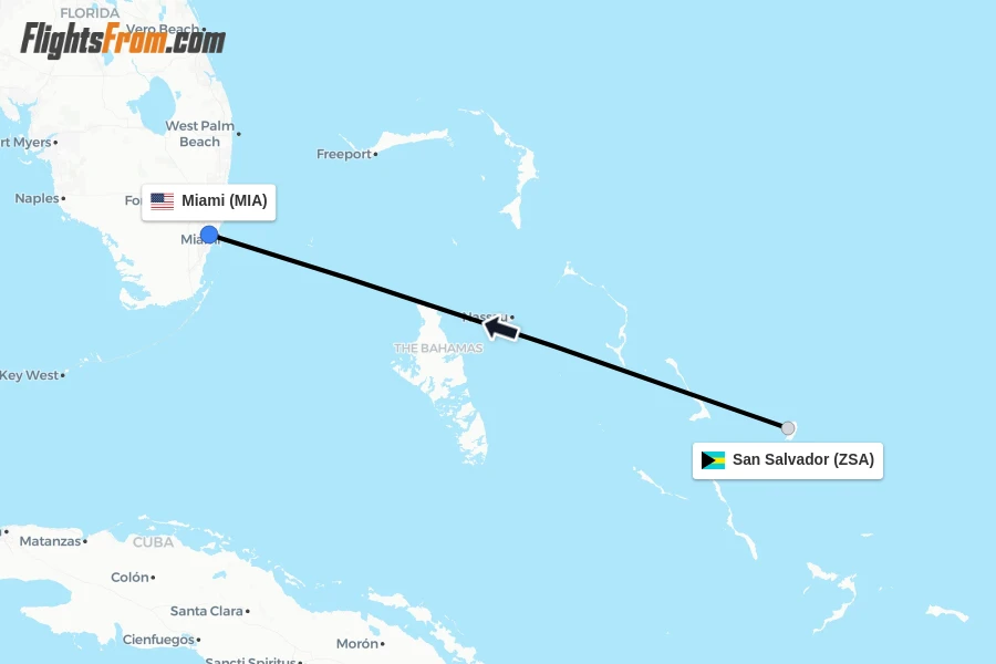 Flights from San Salvador to Miami route map