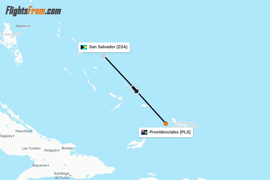 Flights from San Salvador to Providenciales route map