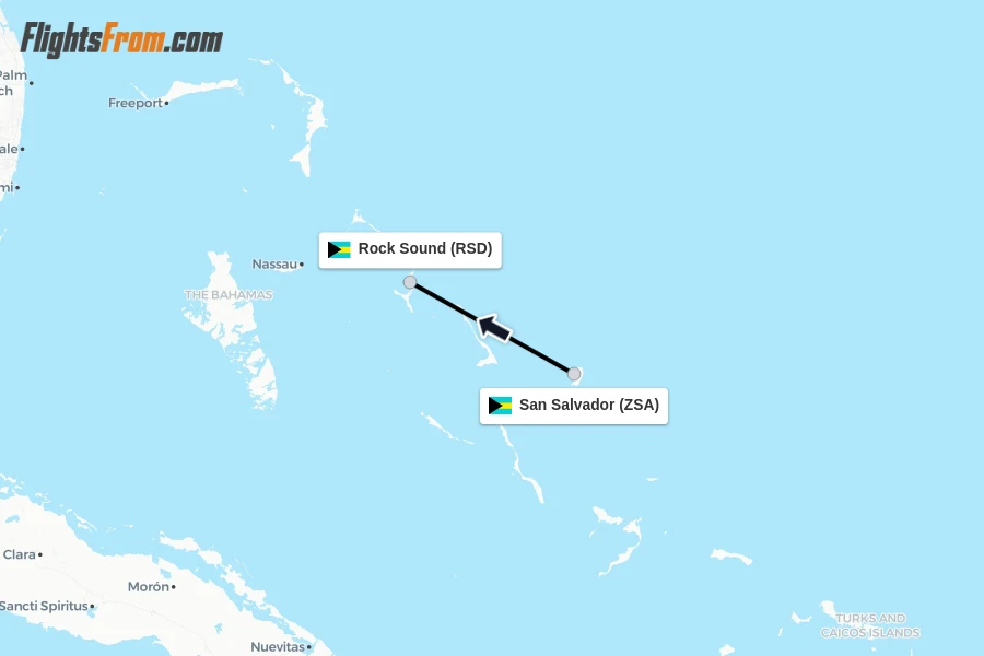 Flights from San Salvador to Rock Sound route map