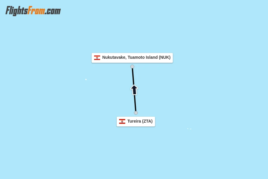Flights from Tureira to Nukutavake, Tuamoto Island route map