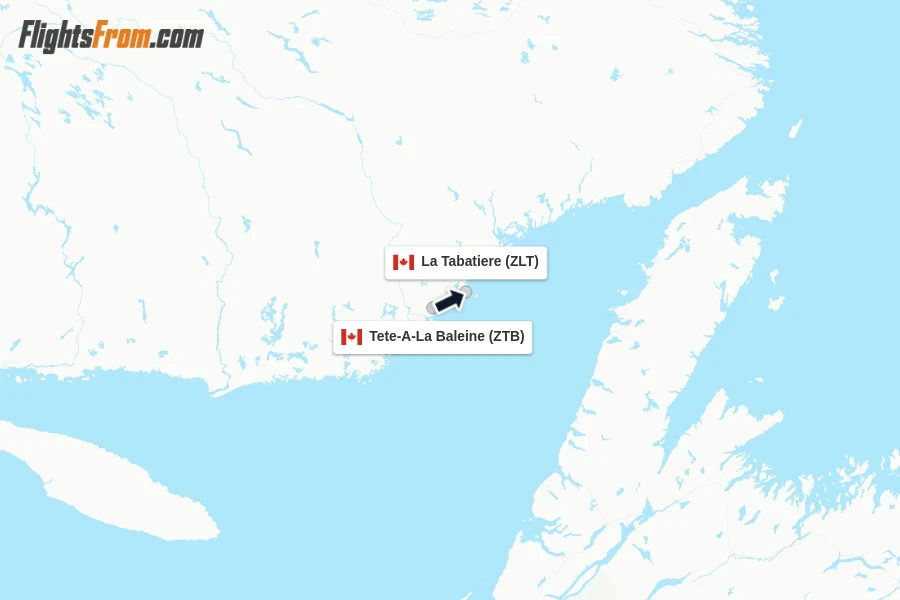 Flights from Tete-A-La Baleine to La Tabatiere route map