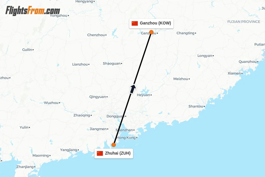 Flights from Zhuhai to Ganzhou route map