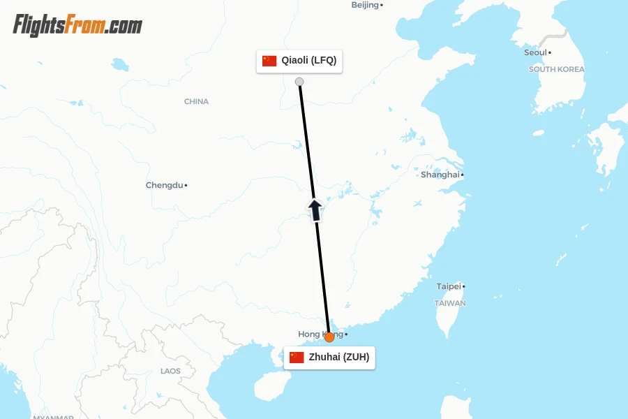 Flights from Zhuhai to Qiaoli route map