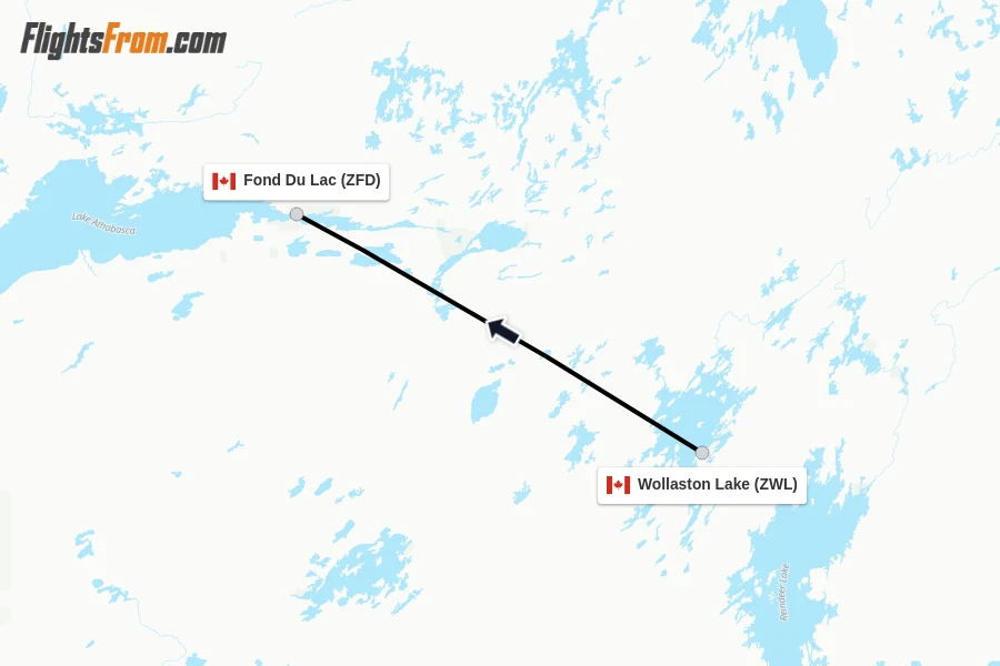 Flights from Wollaston Lake to Fond Du Lac route map